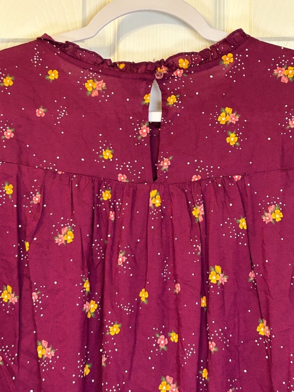 Old Navy Floral Boho Peasant Blouse Medium Maroon Bell Sleeve Cottagecore - Picture 5 of 7